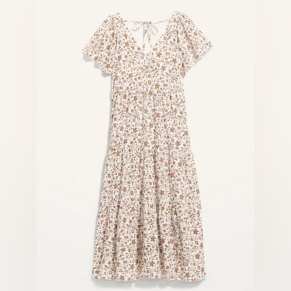 OLD NAVY Beige/Brown 100% Cotton Tiered Maxi Dress w/ Pockets Sz S Petite